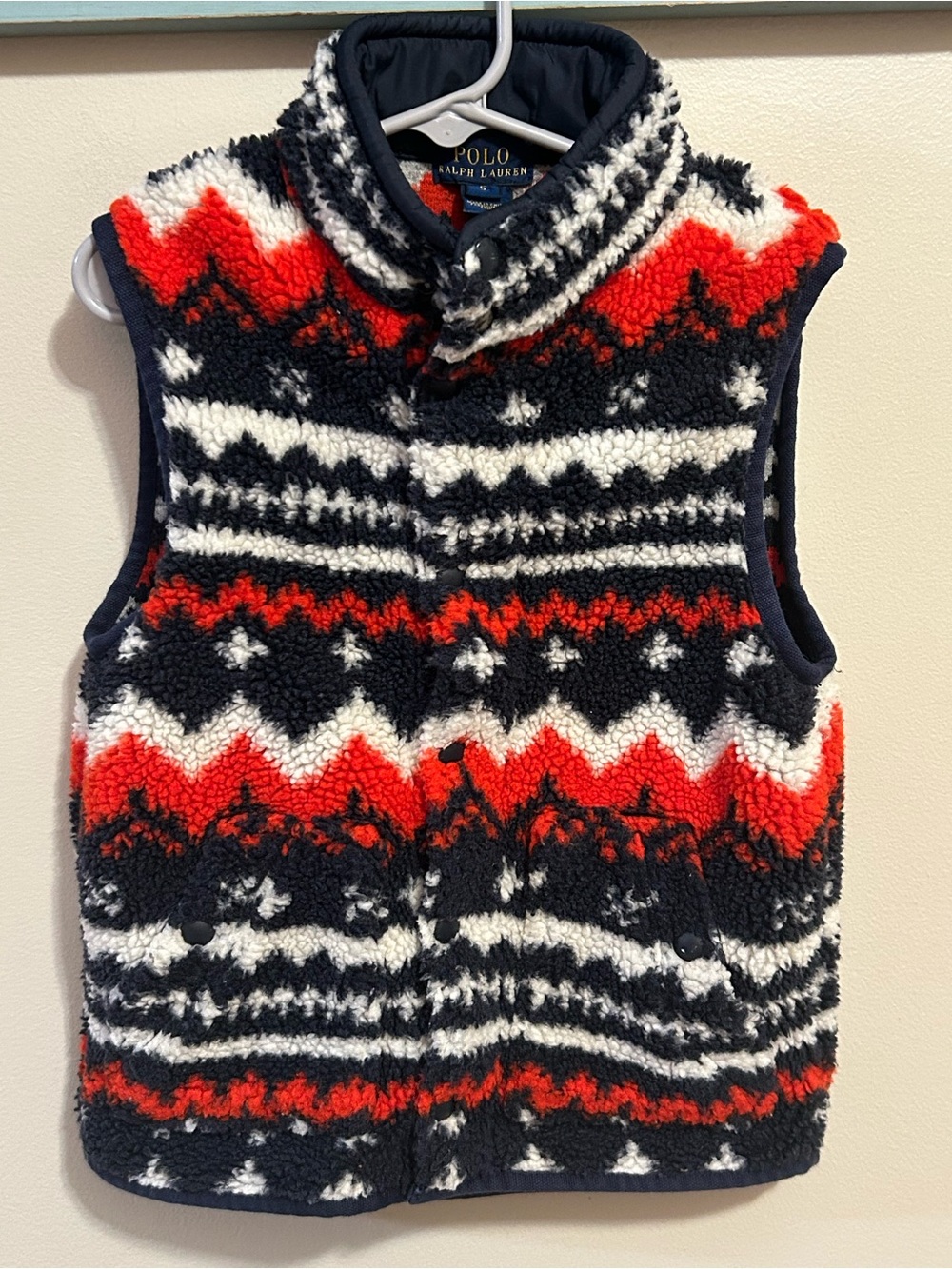 Polo Ralph Lauren Boys Sherpa Fleece Vest Nordic Fair Isle Red Black White 5